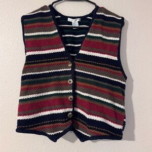 Striped Multicolor Knit Sweater Vest Size Small